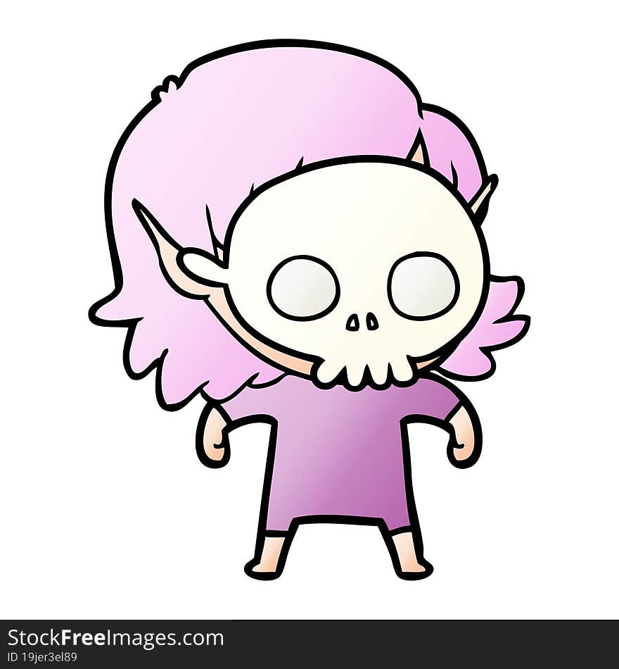 happy cartoon elf girl wearing skull mask. happy cartoon elf girl wearing skull mask