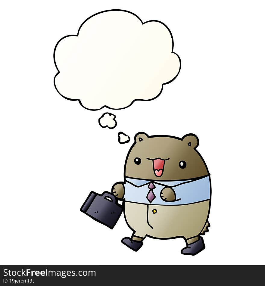 cute cartoon business bear and thought bubble in smooth gradient style