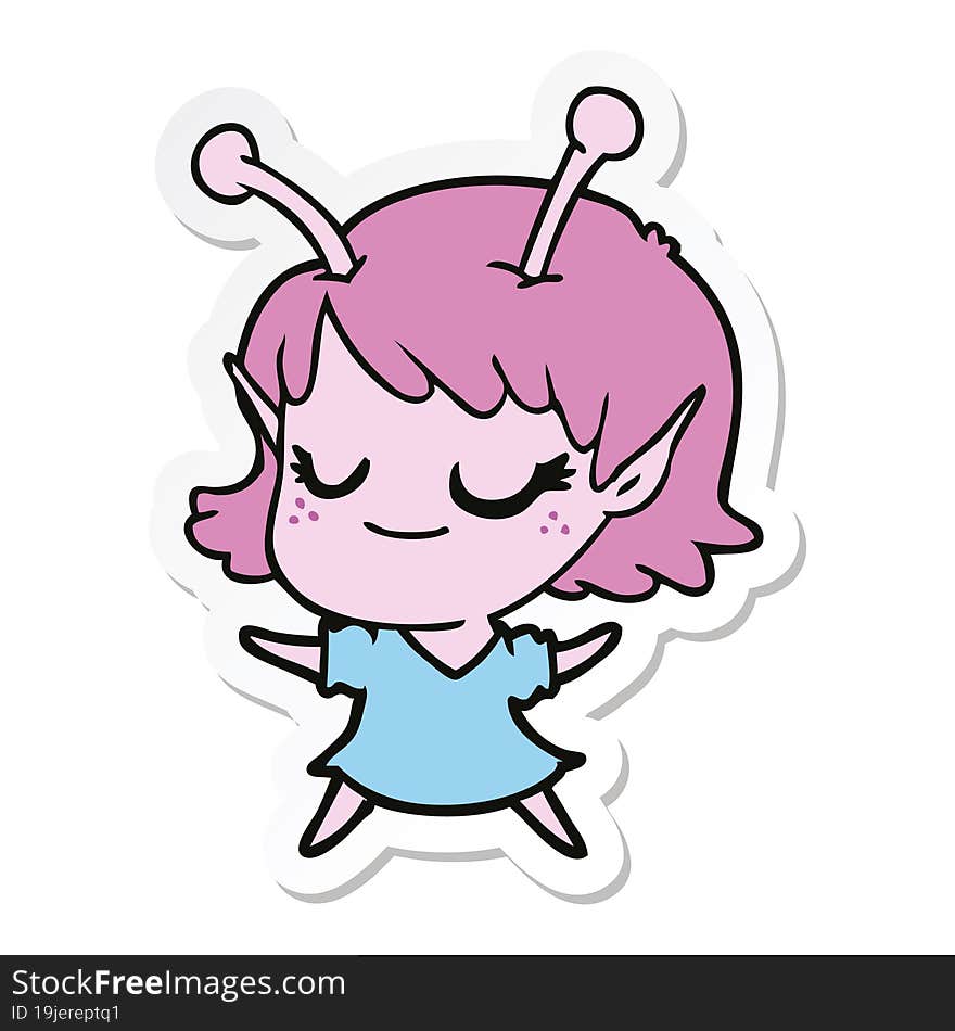 Sticker Of A Smiling Alien Girl Cartoon