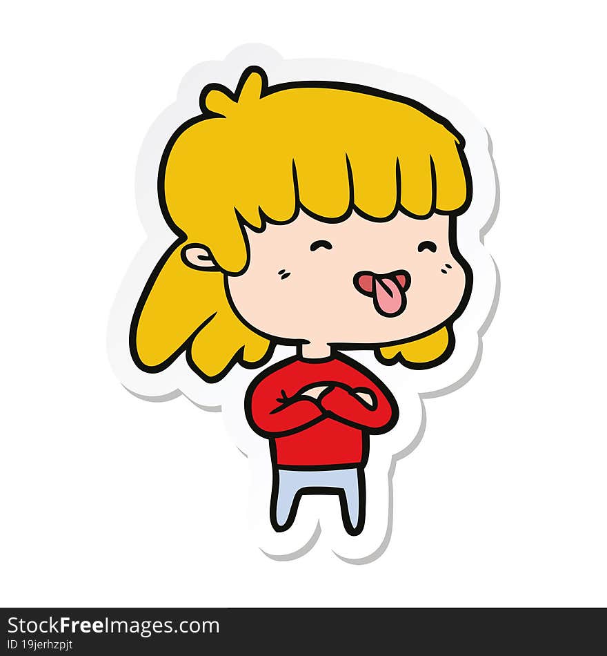 sticker of a cartoon girl sticking out tongue