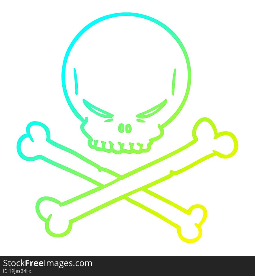 cold gradient line drawing cartoon skull and crossbones