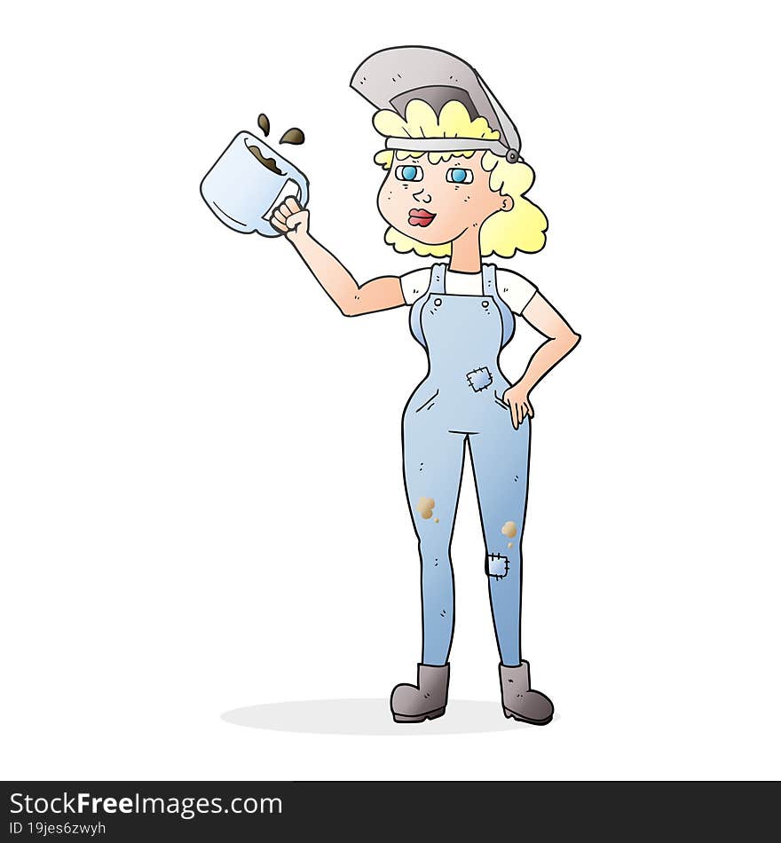 cartoon woman in dungarees