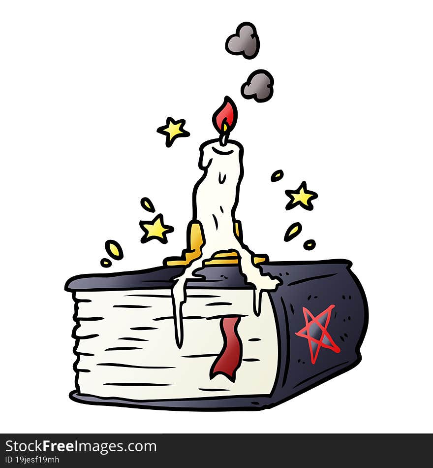 cartoon spooky spellbook with dribbling candle. cartoon spooky spellbook with dribbling candle