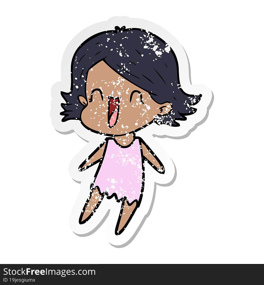 distressed sticker of a cartoon happy woman