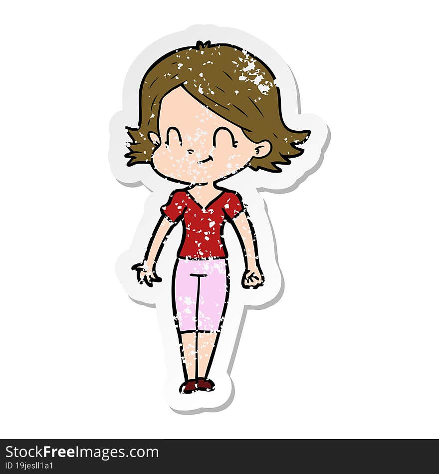 distressed sticker of a cartoon friendly girl