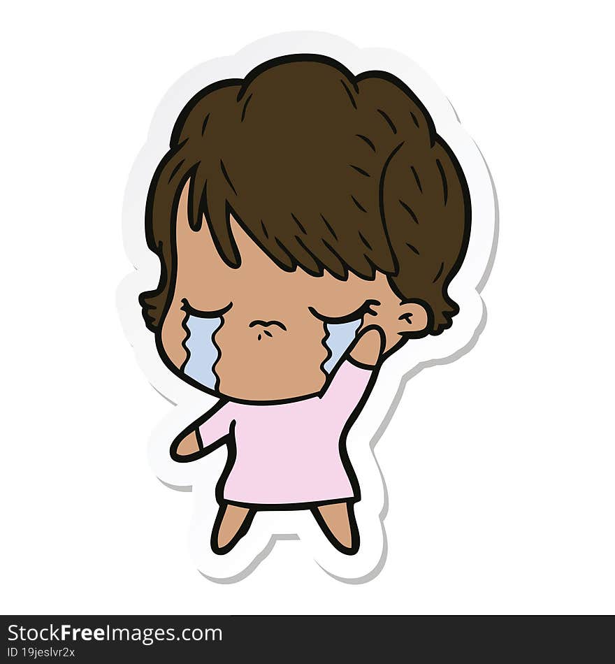 sticker of a cartoon woman crying