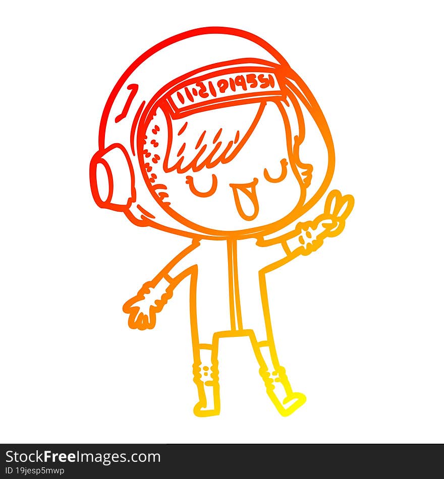 warm gradient line drawing of a cartoon astronaut woman