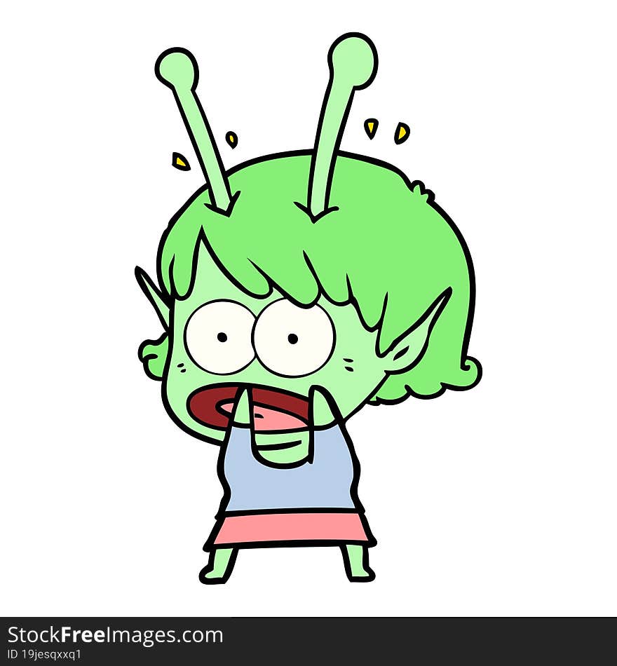 cartoon shocked alien girl. cartoon shocked alien girl