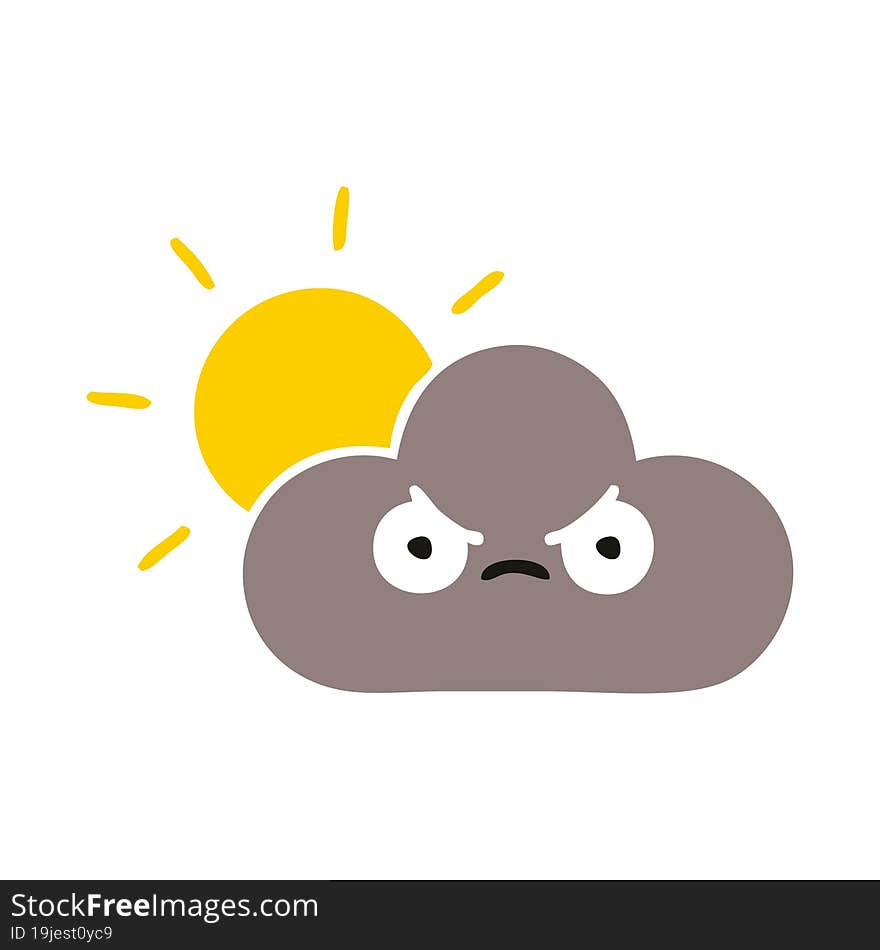 Flat Color Retro Cartoon Storm Cloud And Sun