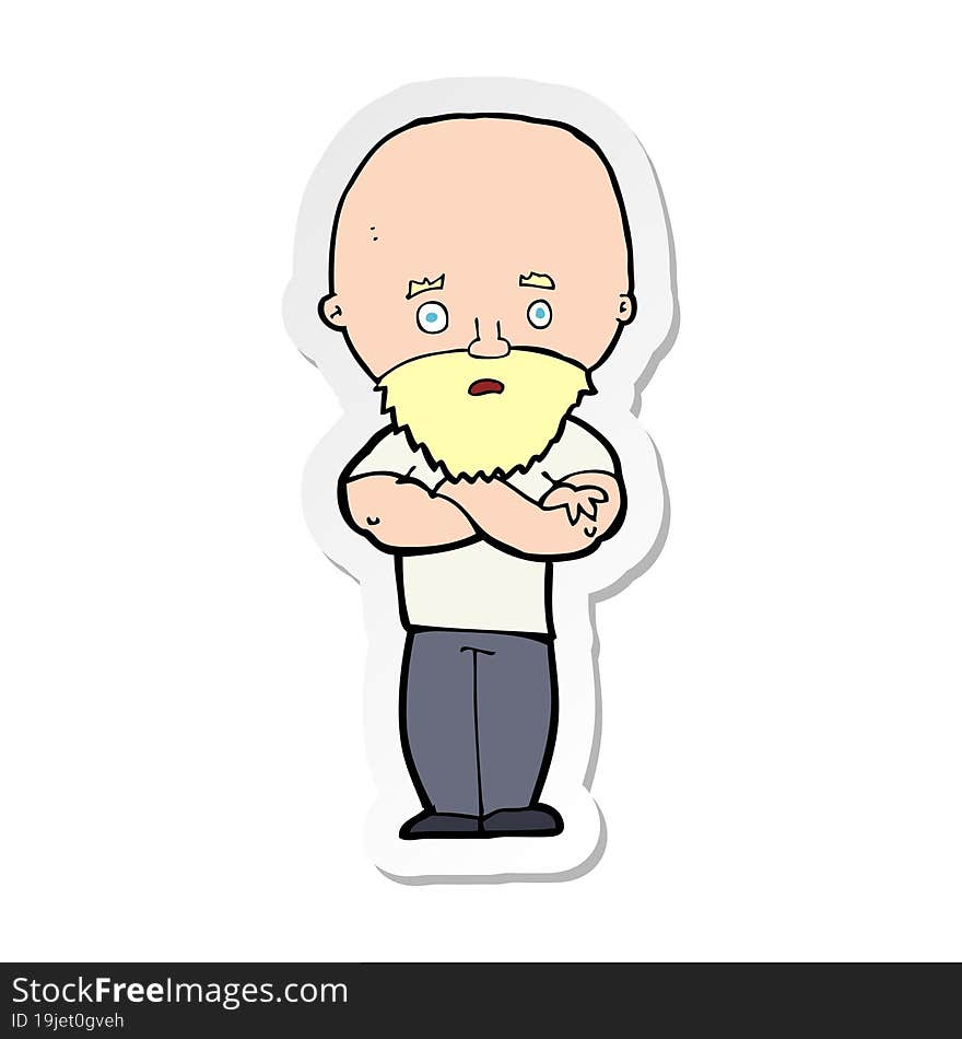 Sticker Of A Cartoon Shocked Bald Man With Beard