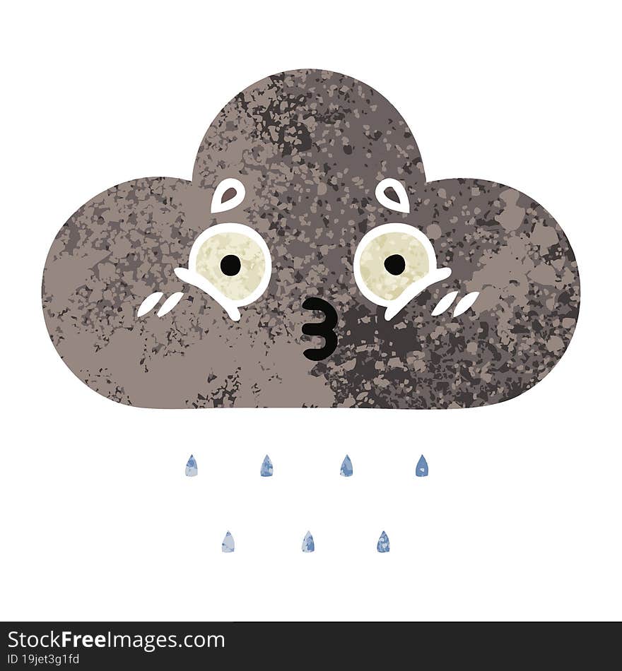 Retro Illustration Style Cartoon Storm Rain Cloud