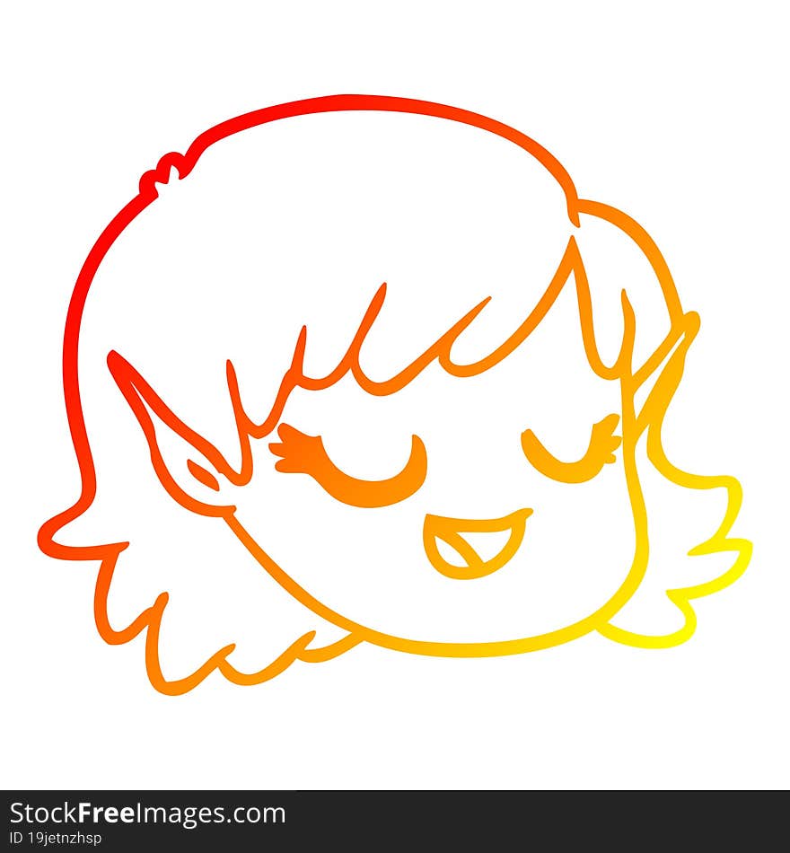 Warm Gradient Line Drawing Cartoon Elf Girl