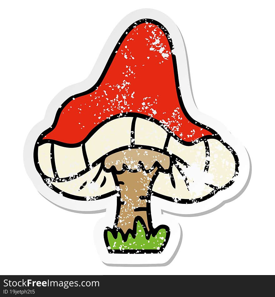 hand drawn distressed sticker cartoon doodle of a single mushroom