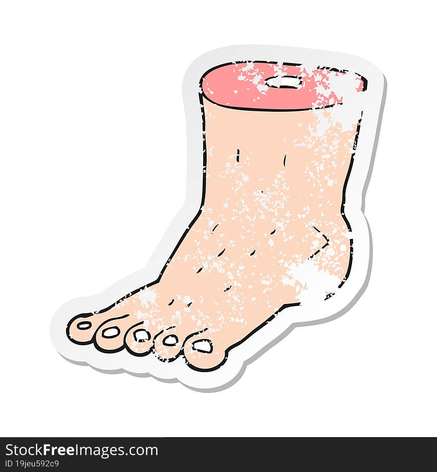 retro distressed sticker of a cartoon foot