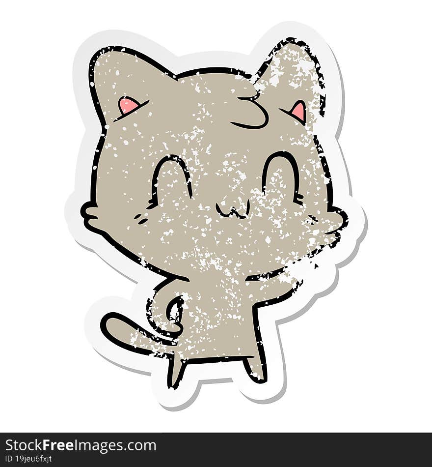 distressed sticker of a cartoon happy cat