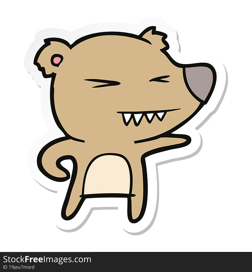 sticker of a angry bear cartoon