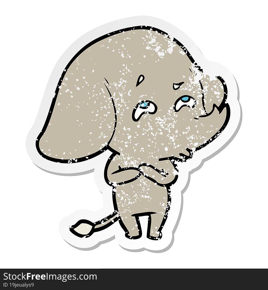 Distressed Sticker Of A Cartoon Elephant Remembering