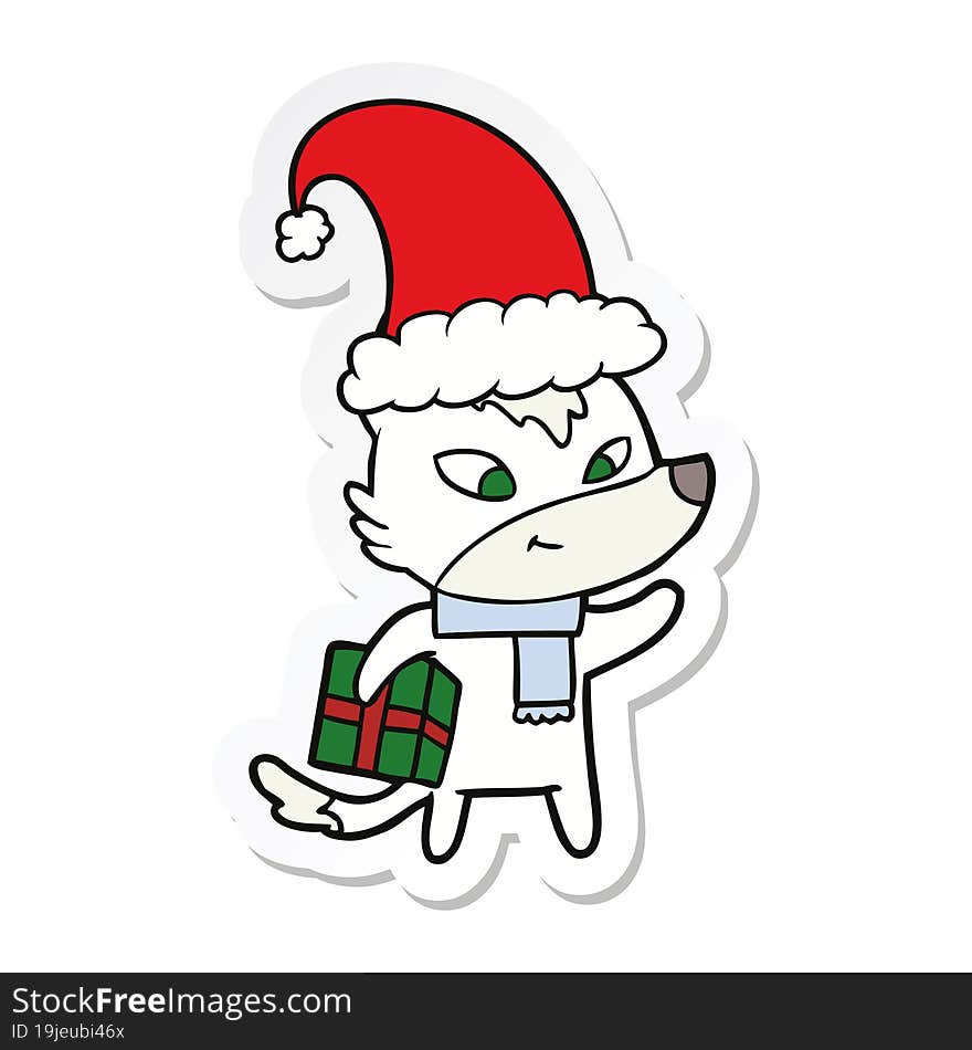 sticker of a friendly cartoon christmas wolf