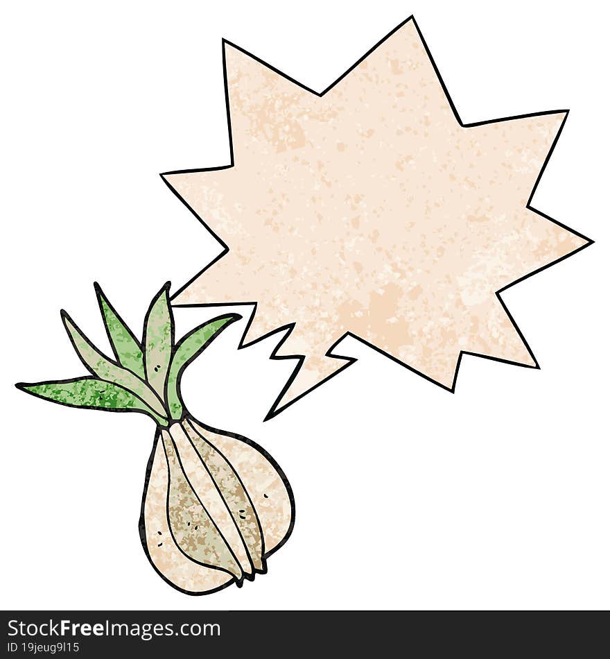 cartoon onion and speech bubble in retro texture style