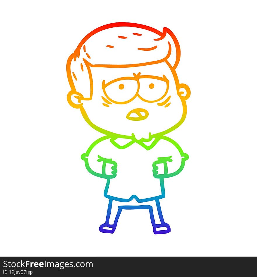 rainbow gradient line drawing of a cartoon tired man