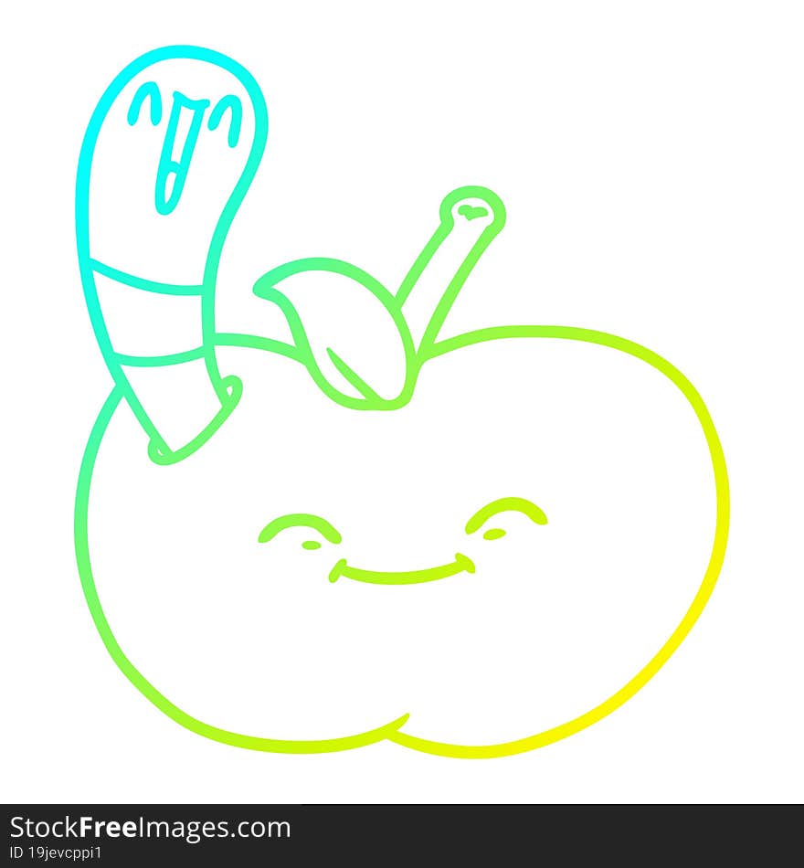 Cold Gradient Line Drawing Cartoon Happy Worm In An Apple