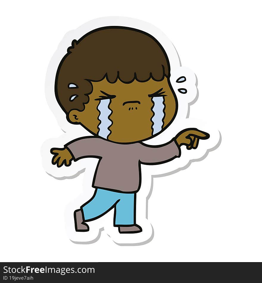 sticker of a cartoon man crying