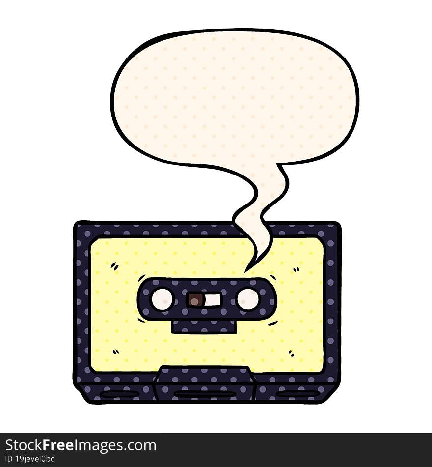 Cartoon Old Cassette Tape And Speech Bubble In Comic Book Style