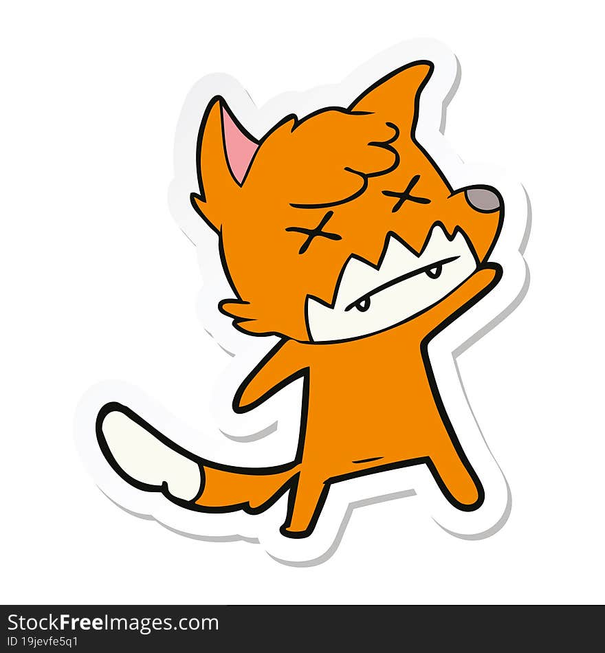 sticker of a cartoon cross eyed fox