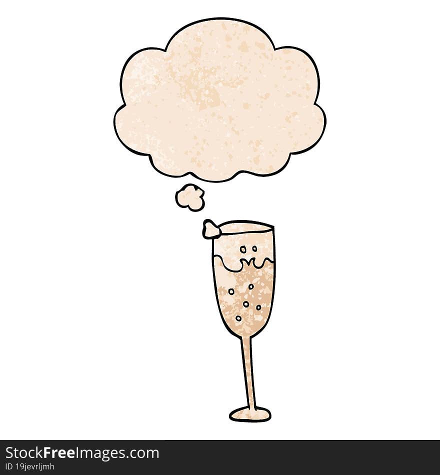 Cartoon Champagne Glass And Thought Bubble In Grunge Texture Pattern Style