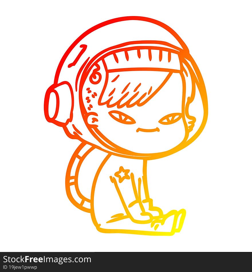 warm gradient line drawing of a cartoon astronaut woman