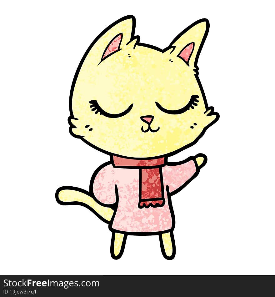 calm cartoon cat wearing scarf. calm cartoon cat wearing scarf