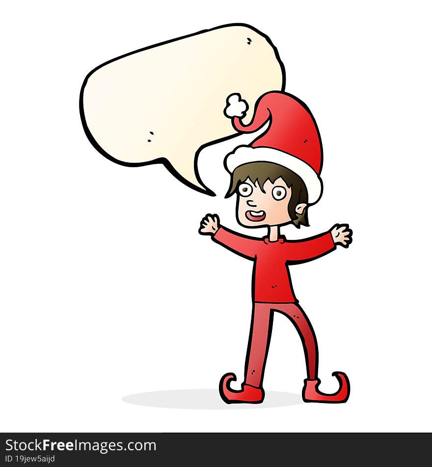 Cartoon Excited Christmas Elf With Speech Bubble