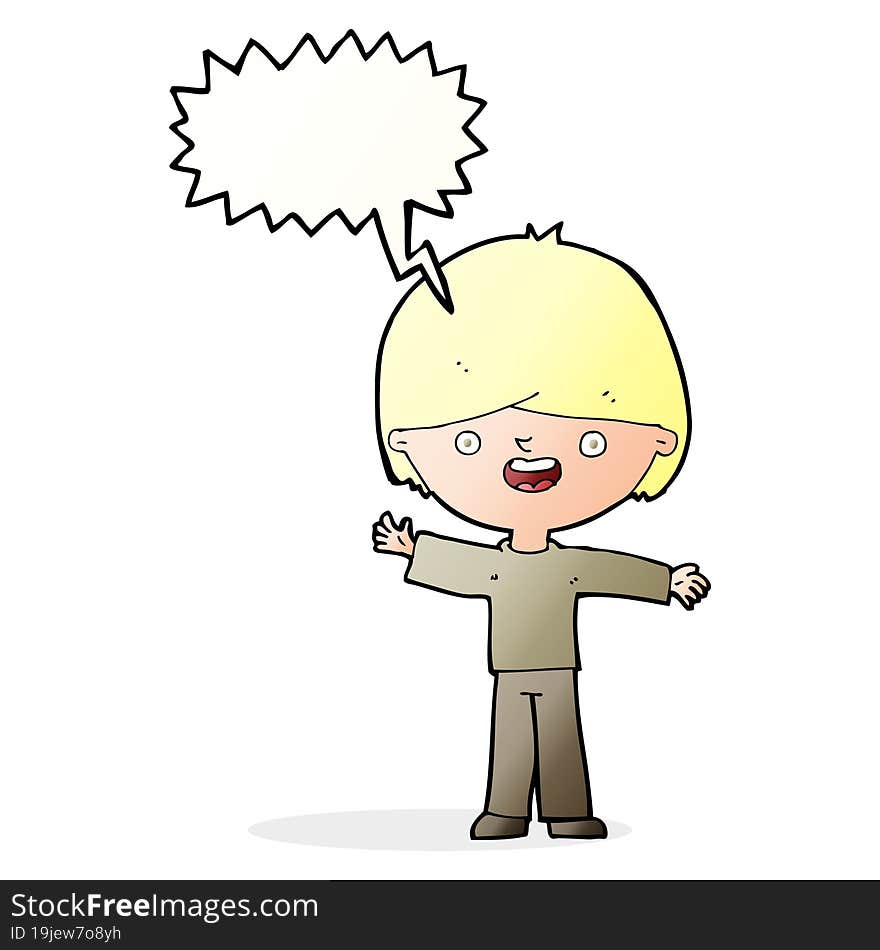 cartoon happy boy with speech bubble