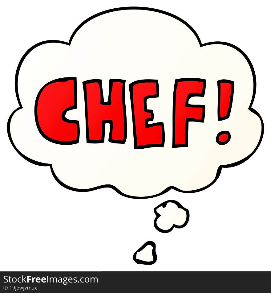 cartoon word chef and thought bubble in smooth gradient style