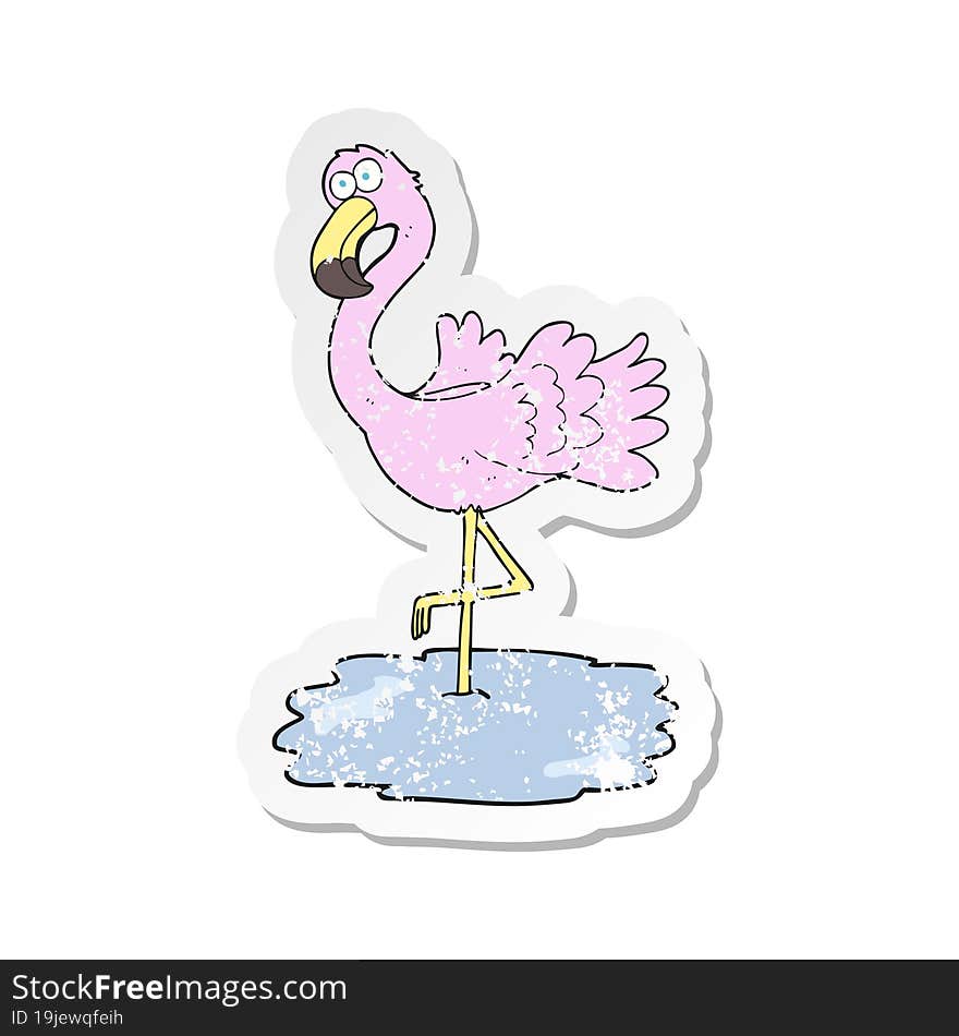 retro distressed sticker of a cartoon flamingo