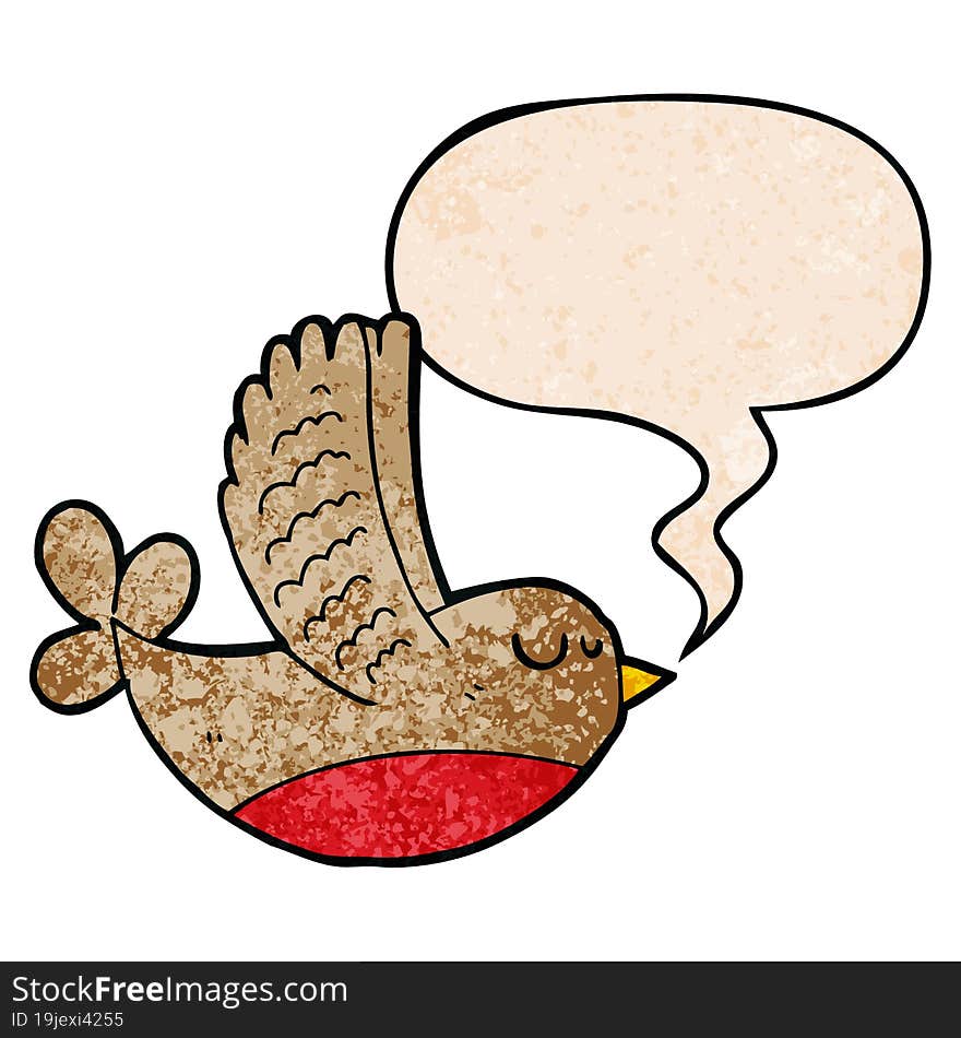 cartoon bird and speech bubble in retro texture style