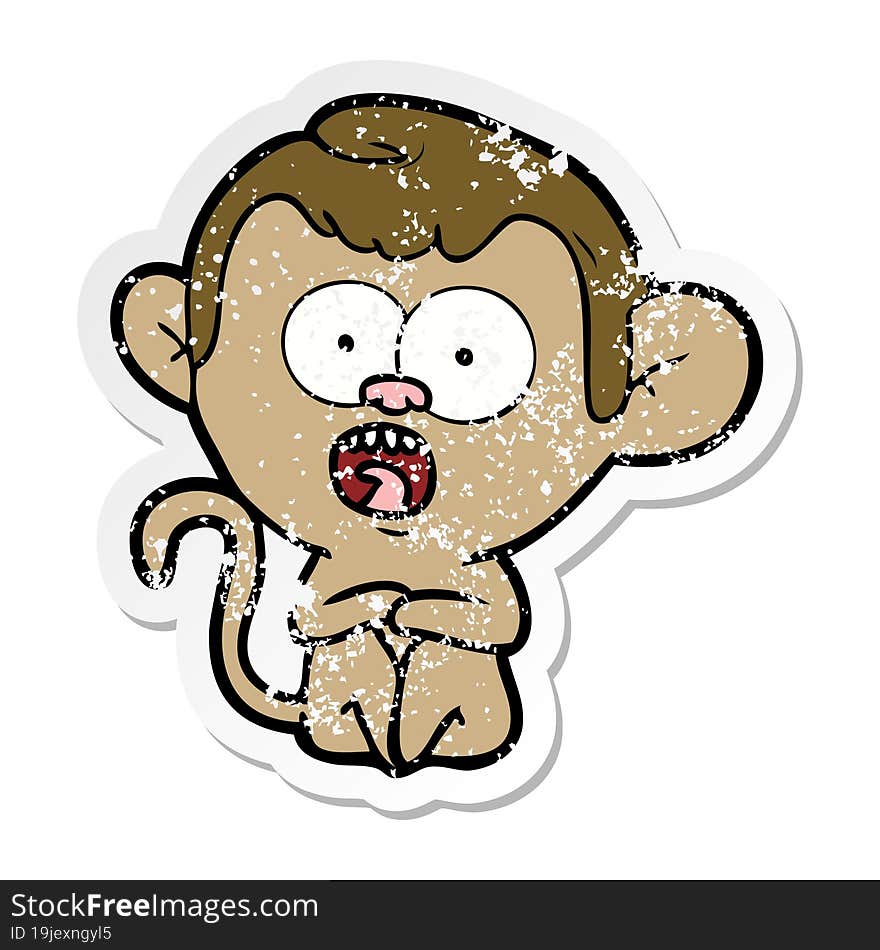 distressed sticker of a cartoon shocked monkey