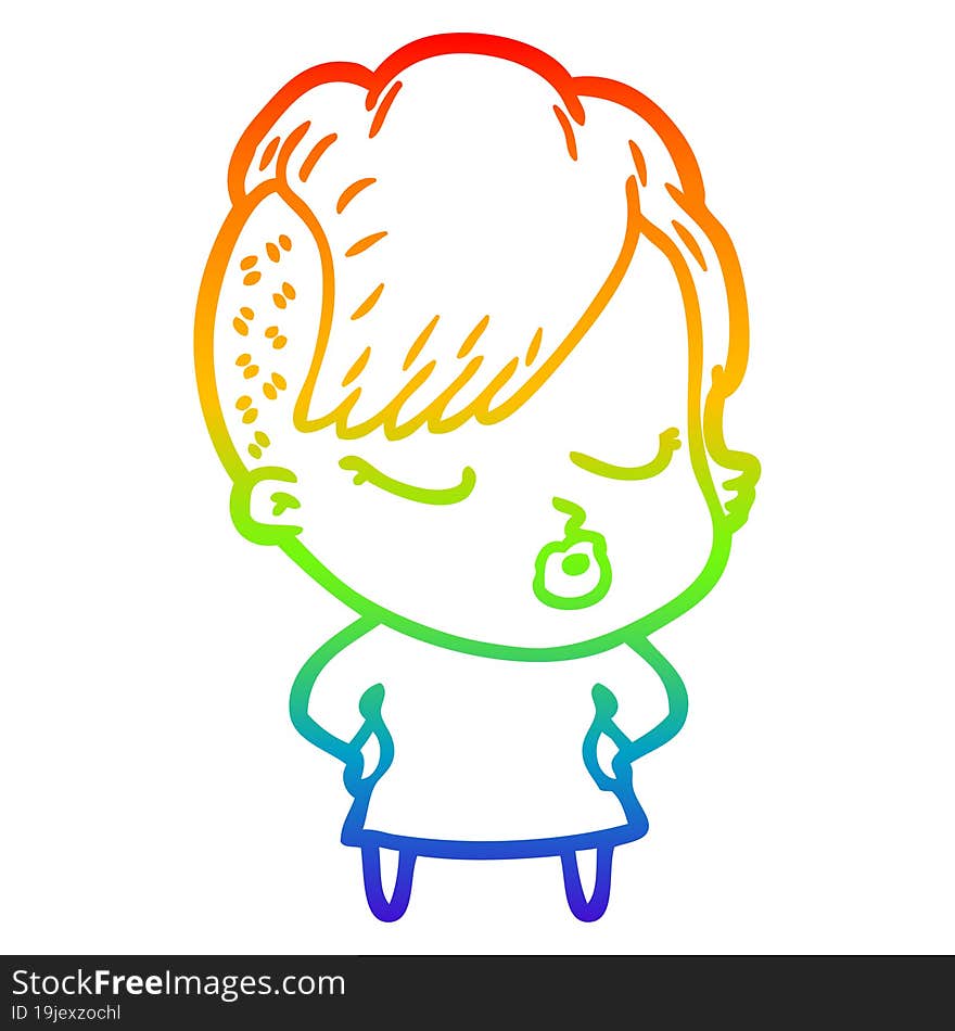 rainbow gradient line drawing cartoon pretty hipster girl