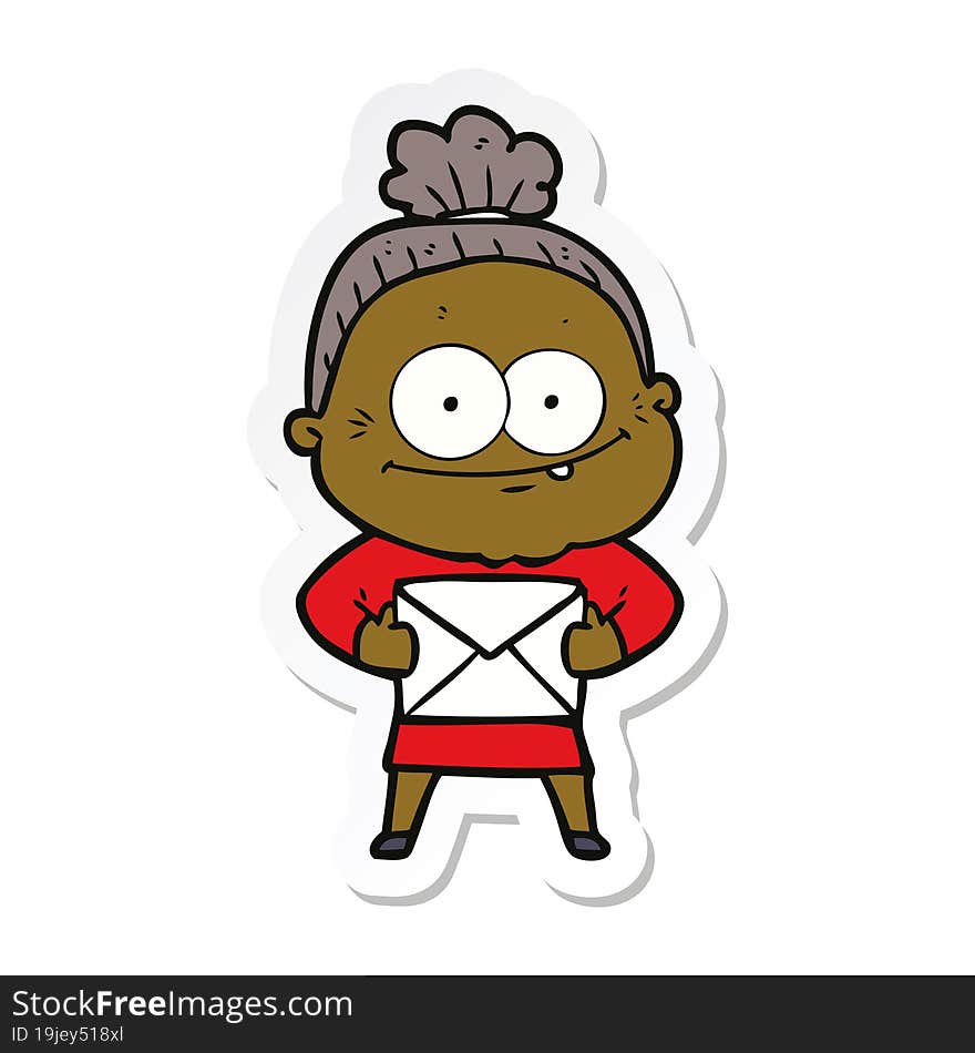 sticker of a cartoon happy old woman