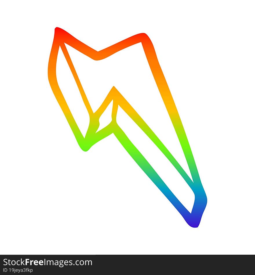 rainbow gradient line drawing of a cartoon decorative lightning bolt