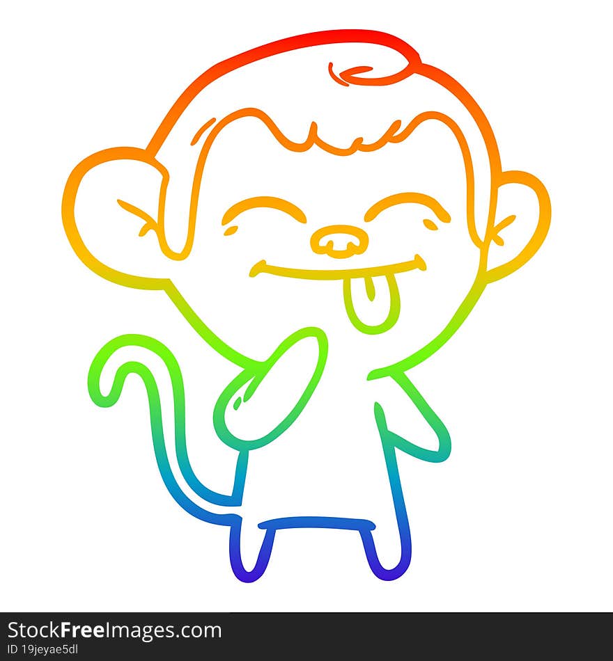 Rainbow Gradient Line Drawing Funny Cartoon Monkey