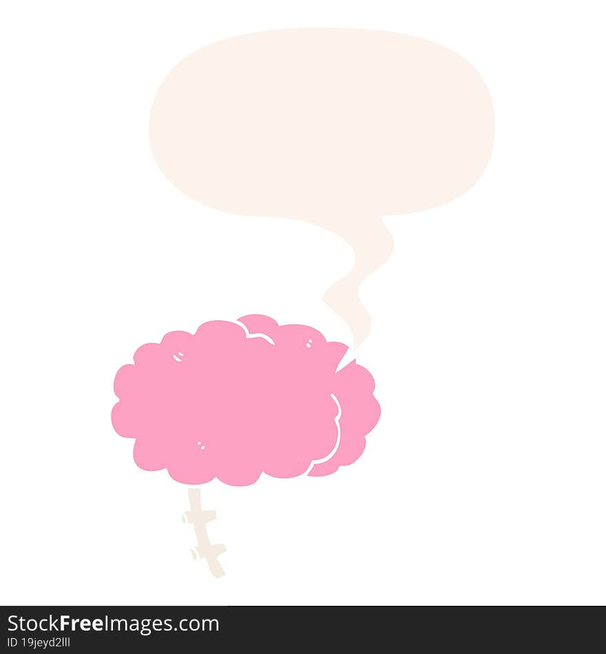 cartoon brain and speech bubble in retro style