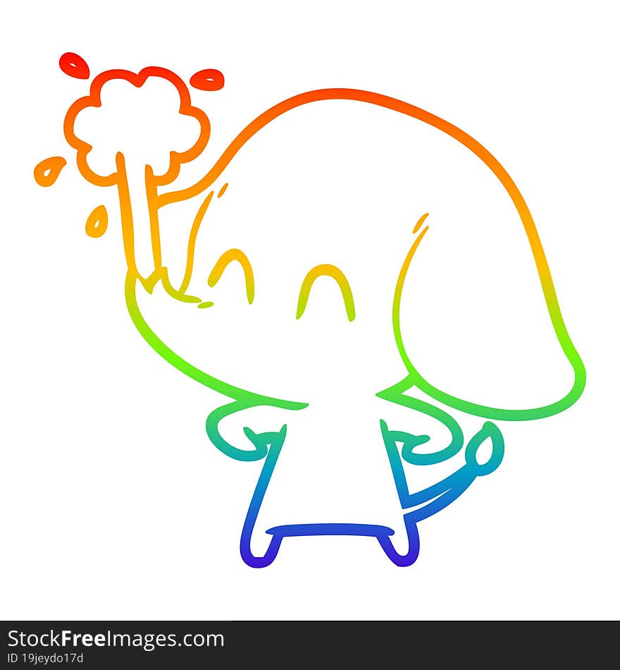 rainbow gradient line drawing cute cartoon elephant spouting water