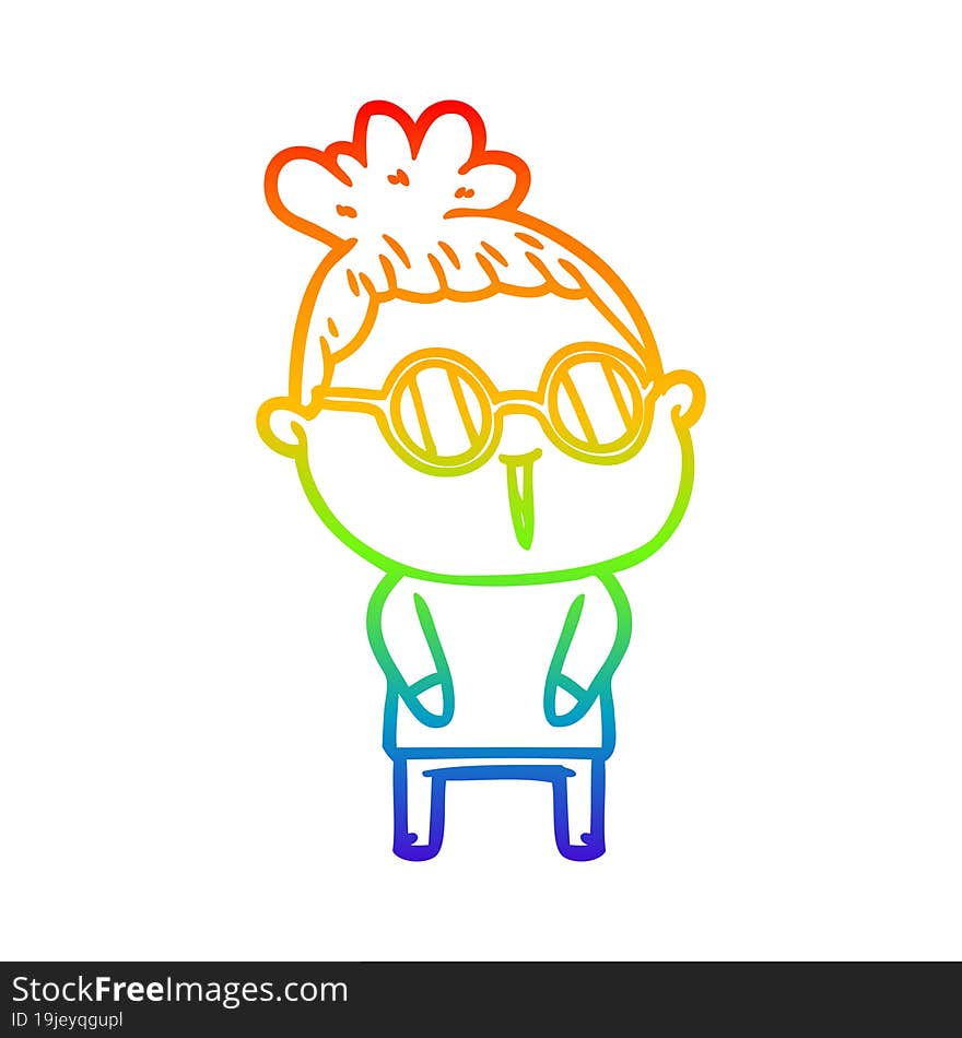 rainbow gradient line drawing cartoon woman wearing spectacles