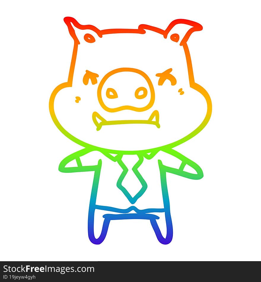 rainbow gradient line drawing angry cartoon pig boss