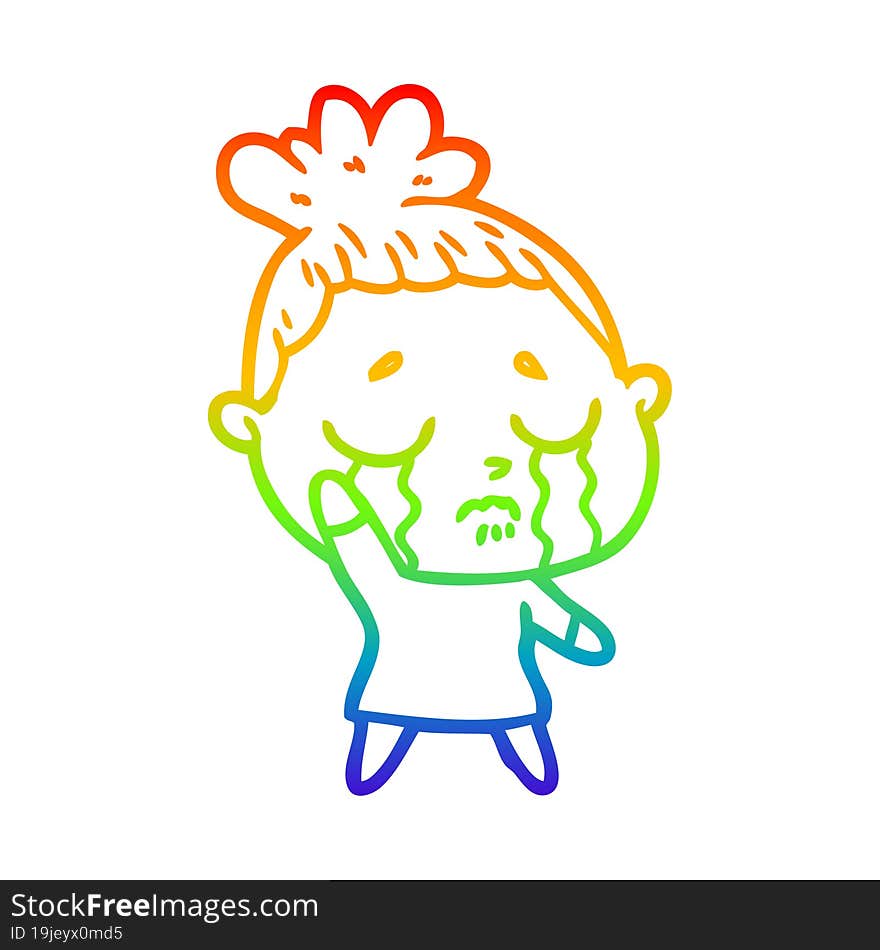 Rainbow Gradient Line Drawing Cartoon Crying Woman