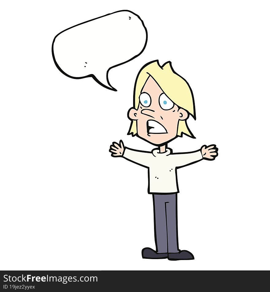 cartoon frightened man with speech bubble