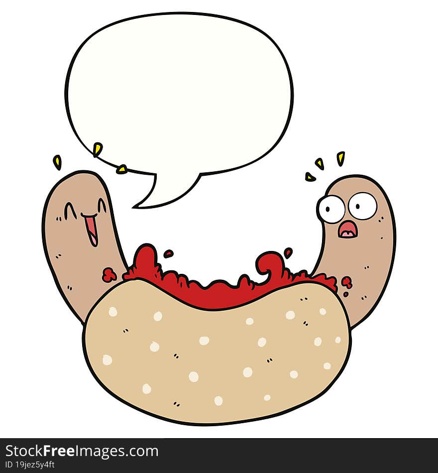 cartoon hotdog and speech bubble