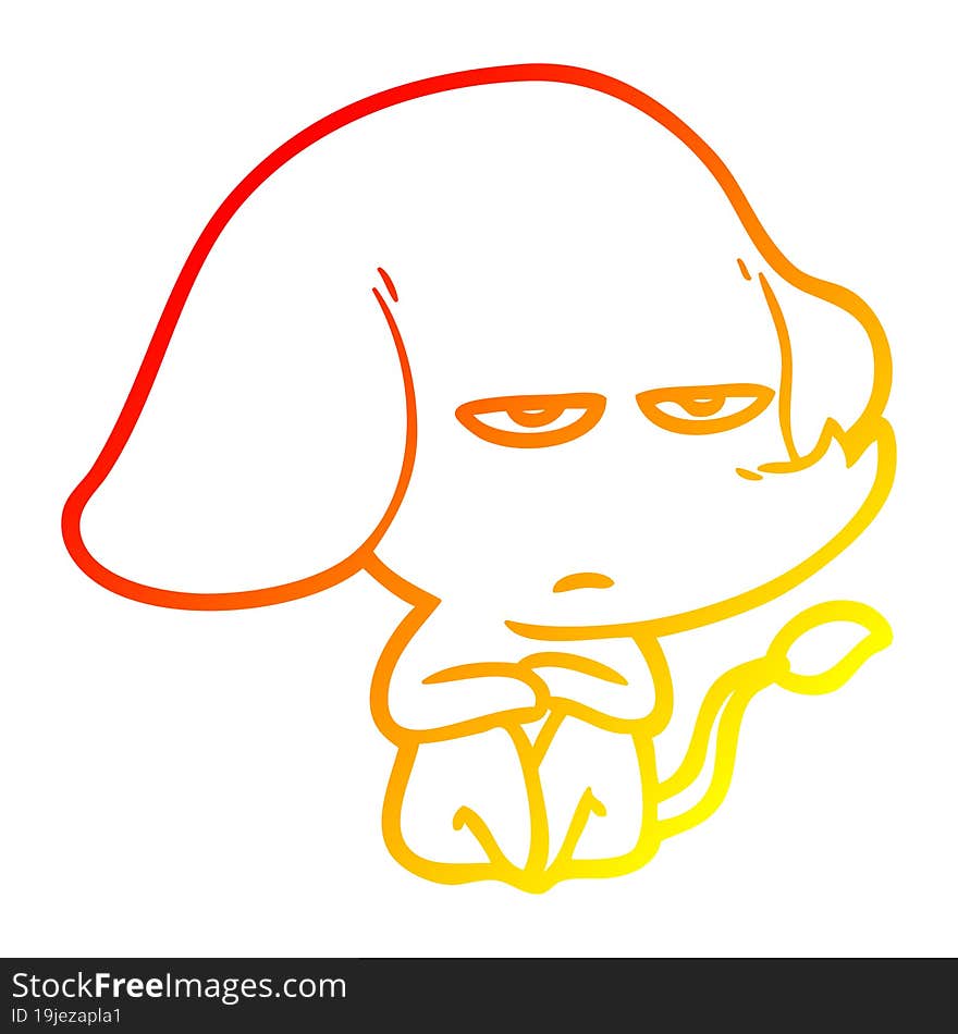 Warm Gradient Line Drawing Annoyed Cartoon Elephant