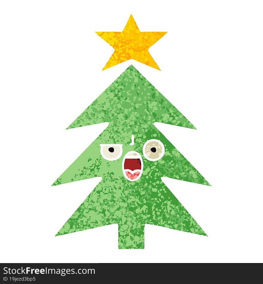 retro illustration style cartoon christmas tree